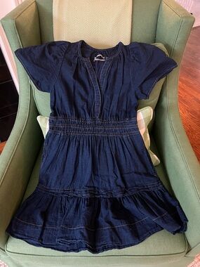 Anthropologie Navy V-Neck Smocked-Waist Tiered Casual Dress